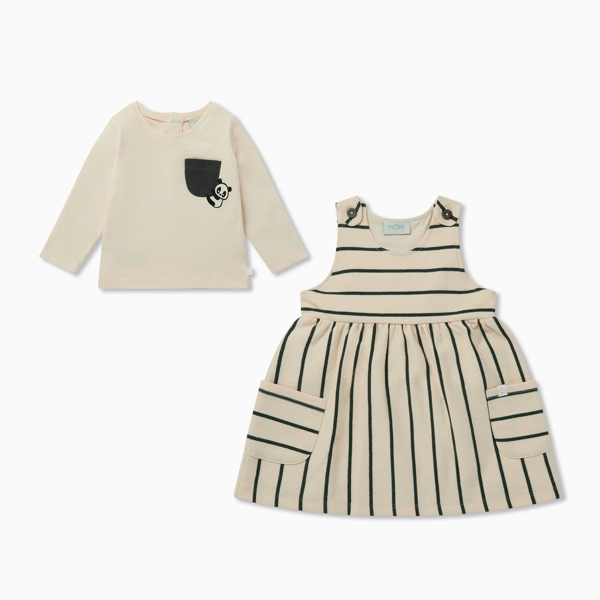 Striped Pinafore Dress & Panda Long Sleeve T-Shirt Outfit - Image 2