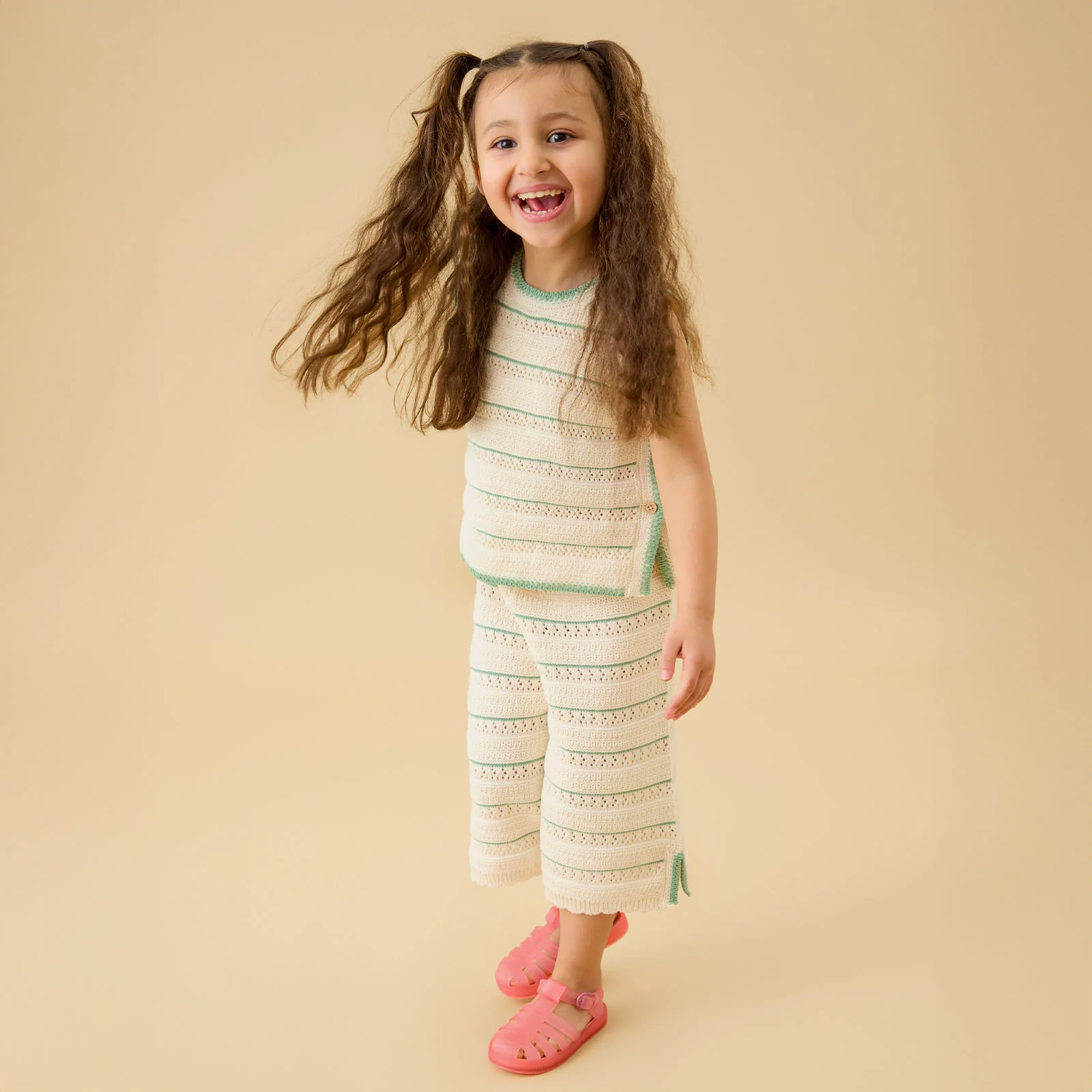 Striped Pointelle Knitted Trousers