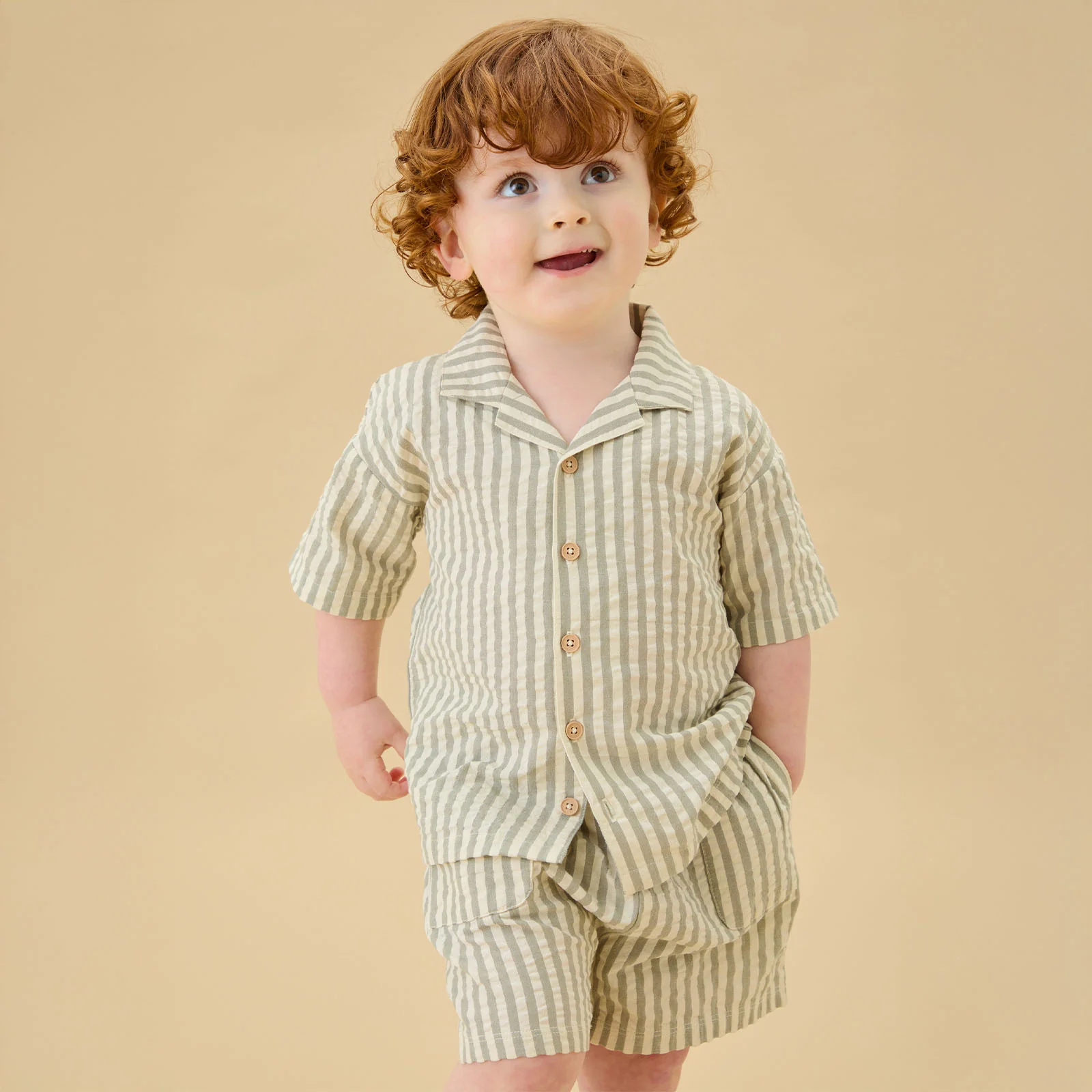 Striped Seersucker Shirt & Shorts Outfit