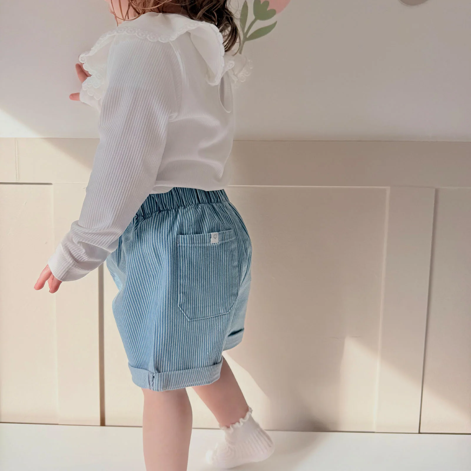 Striped Soft Denim Shorts - Image 3