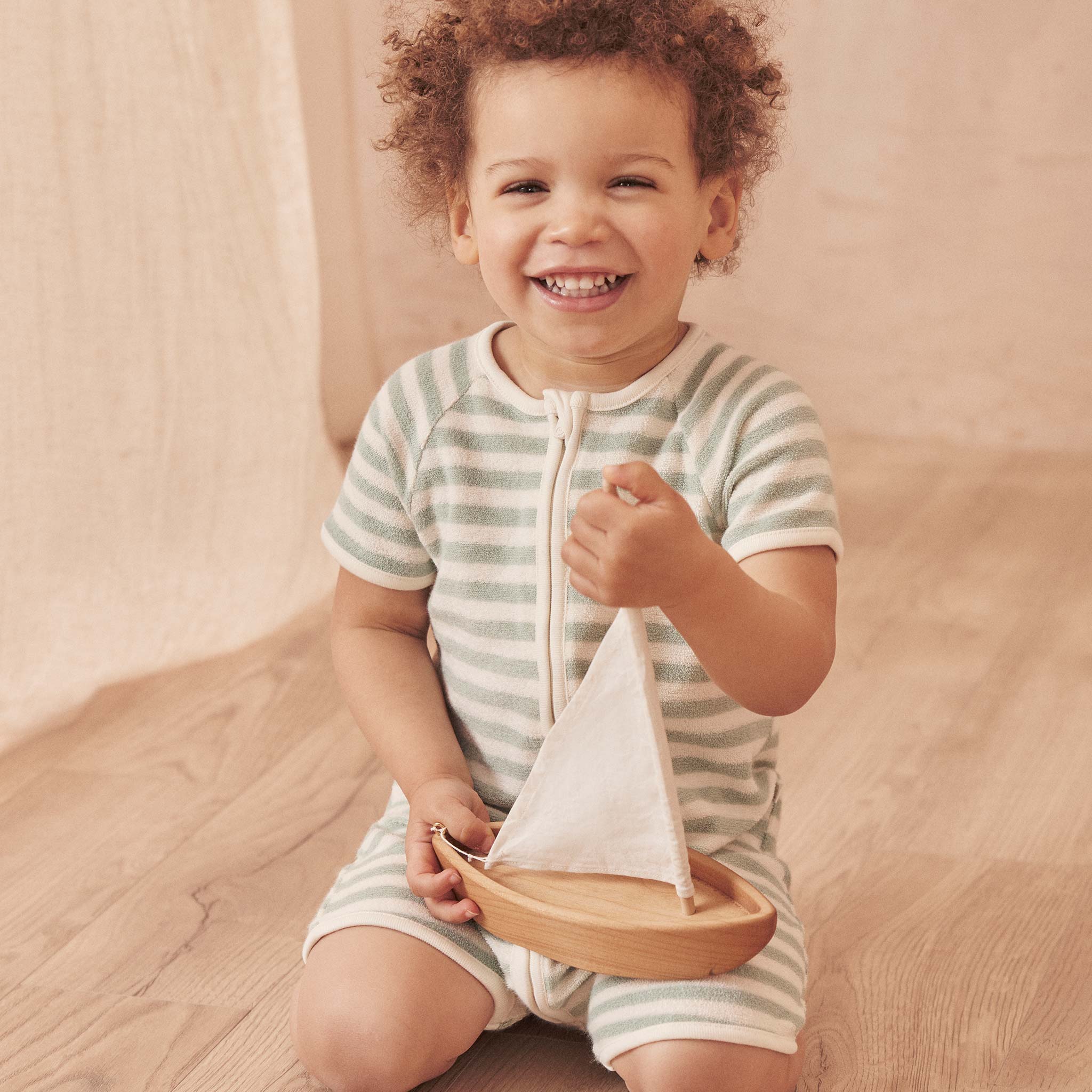 Striped Terry Towelling Zip-Up Romper - Image 3