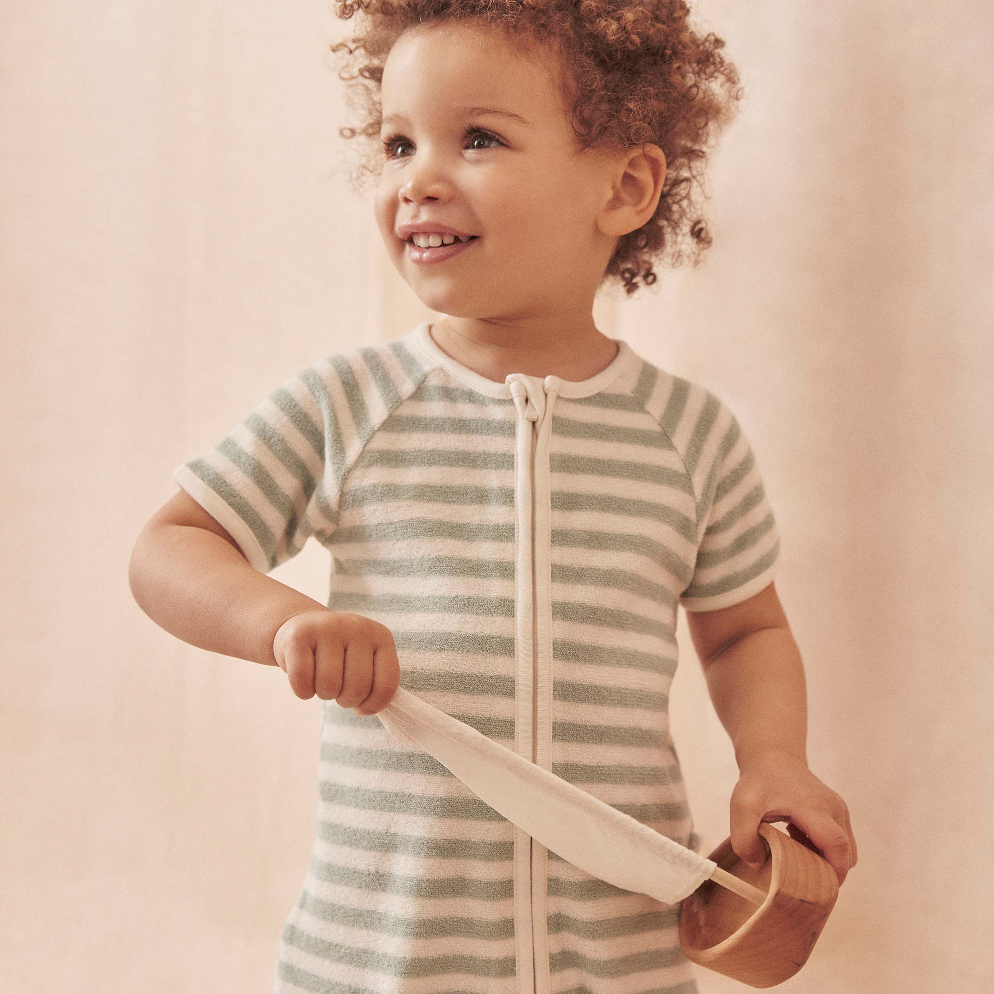 Striped Terry Towelling Zip-Up Romper - Image 4