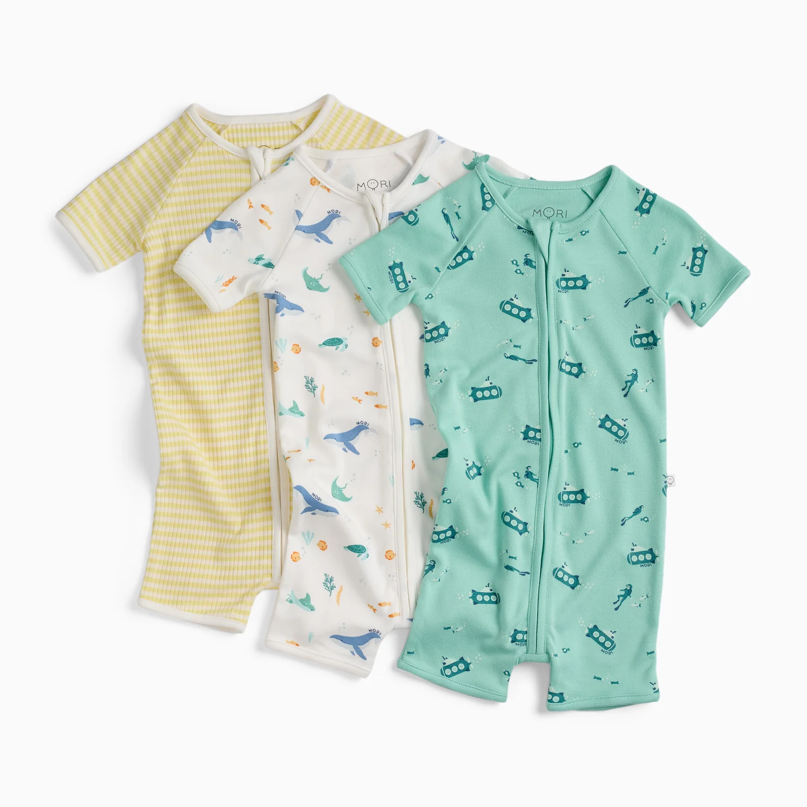 Submarine Sleep, Ocean Dreams & Yellow Stripe Summer Sleepsuit 3 Pack