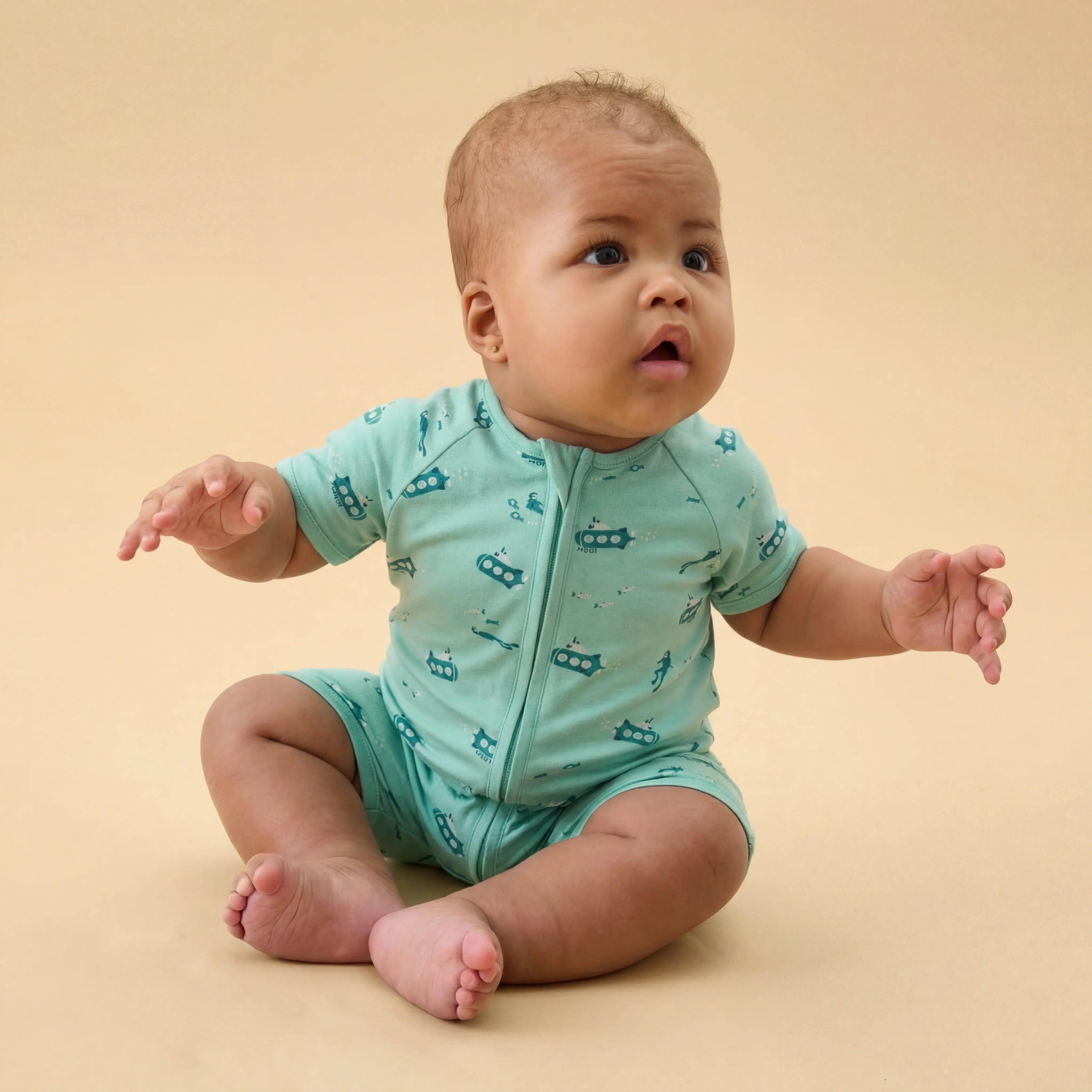Submarine Sleep, Ocean Dreams & Yellow Stripe Summer Sleepsuit 3 Pack - Image 3