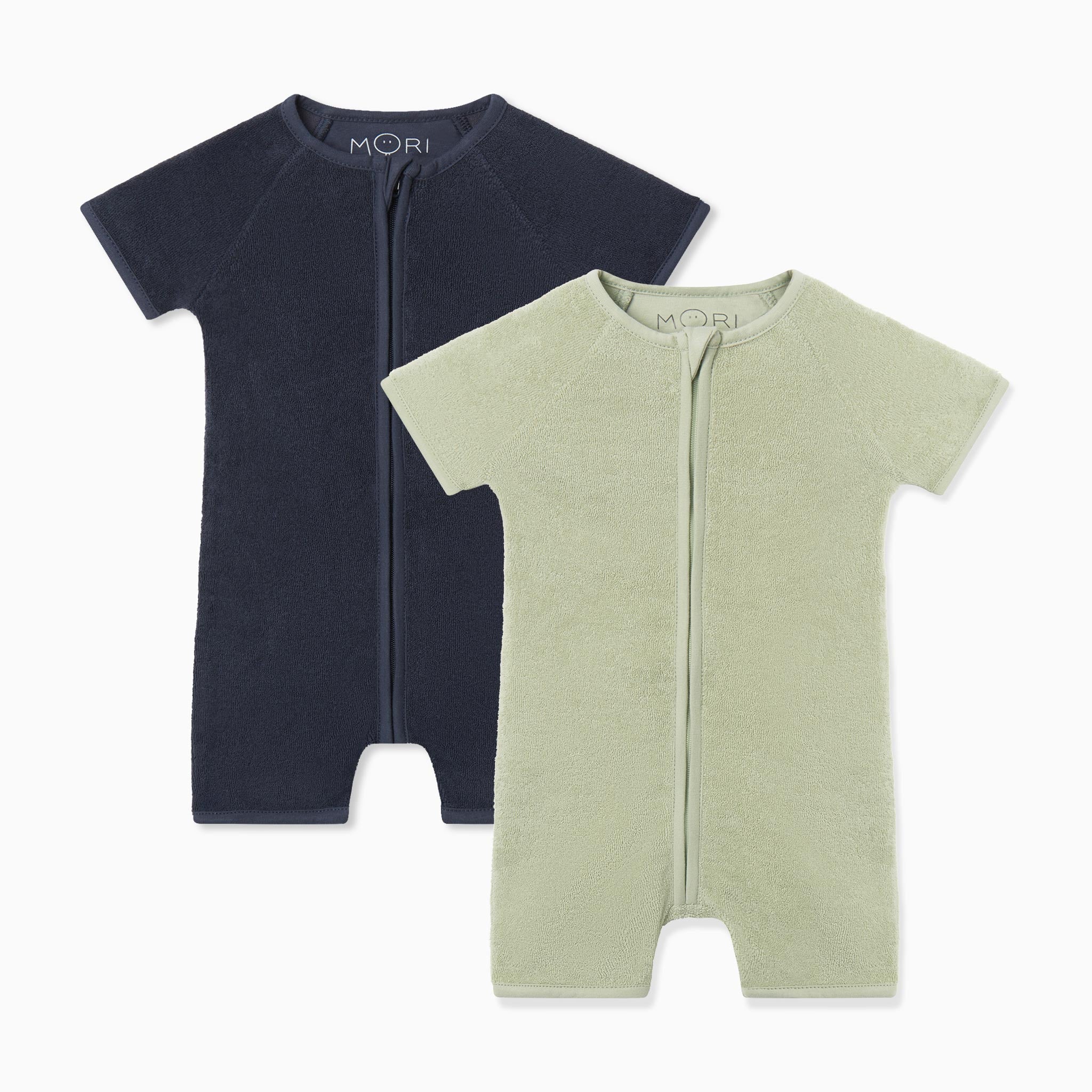 Terry Towelling Zip-Up Romper 2 Pack