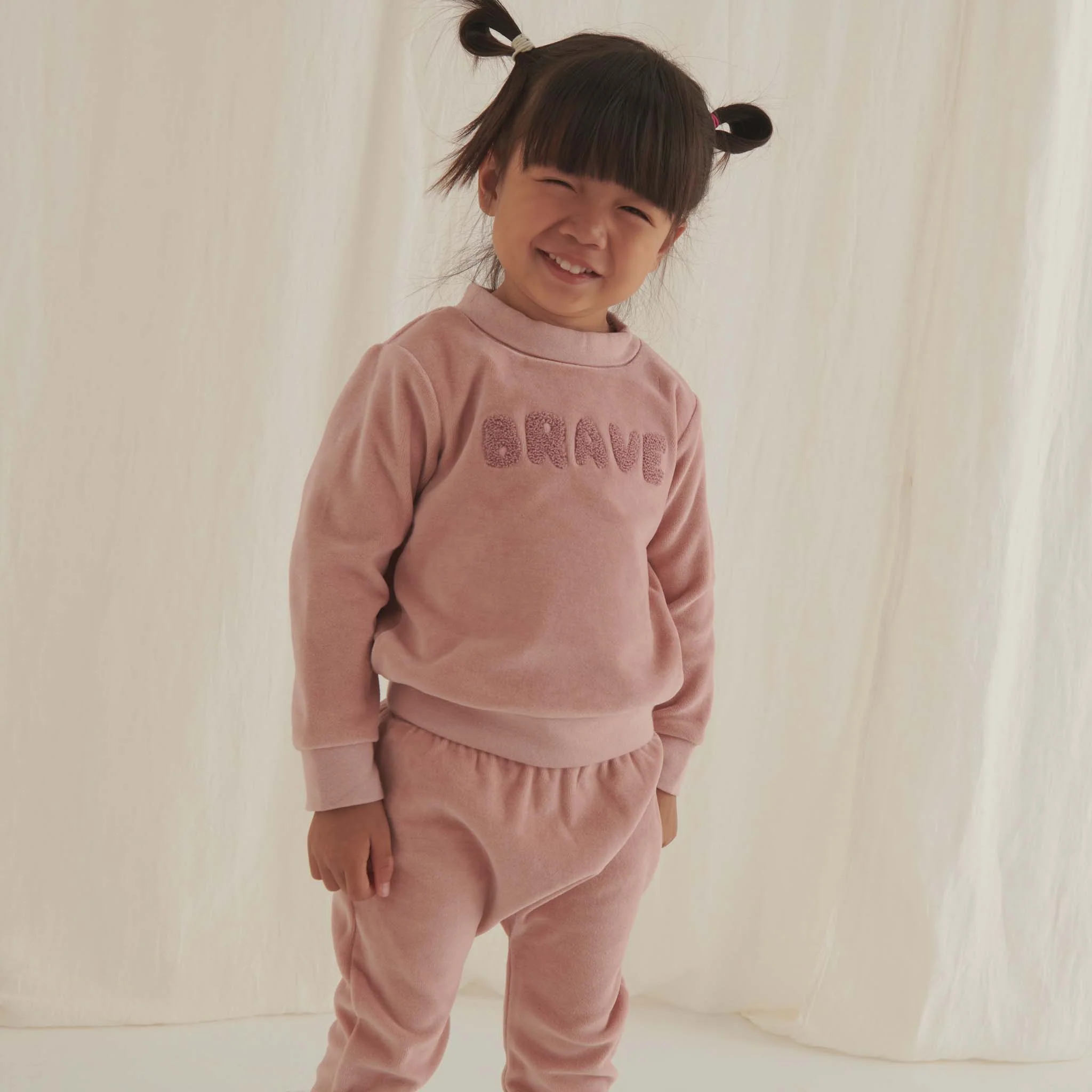 Velour Brave Slogan Sweatshirt & Joggers Outfit