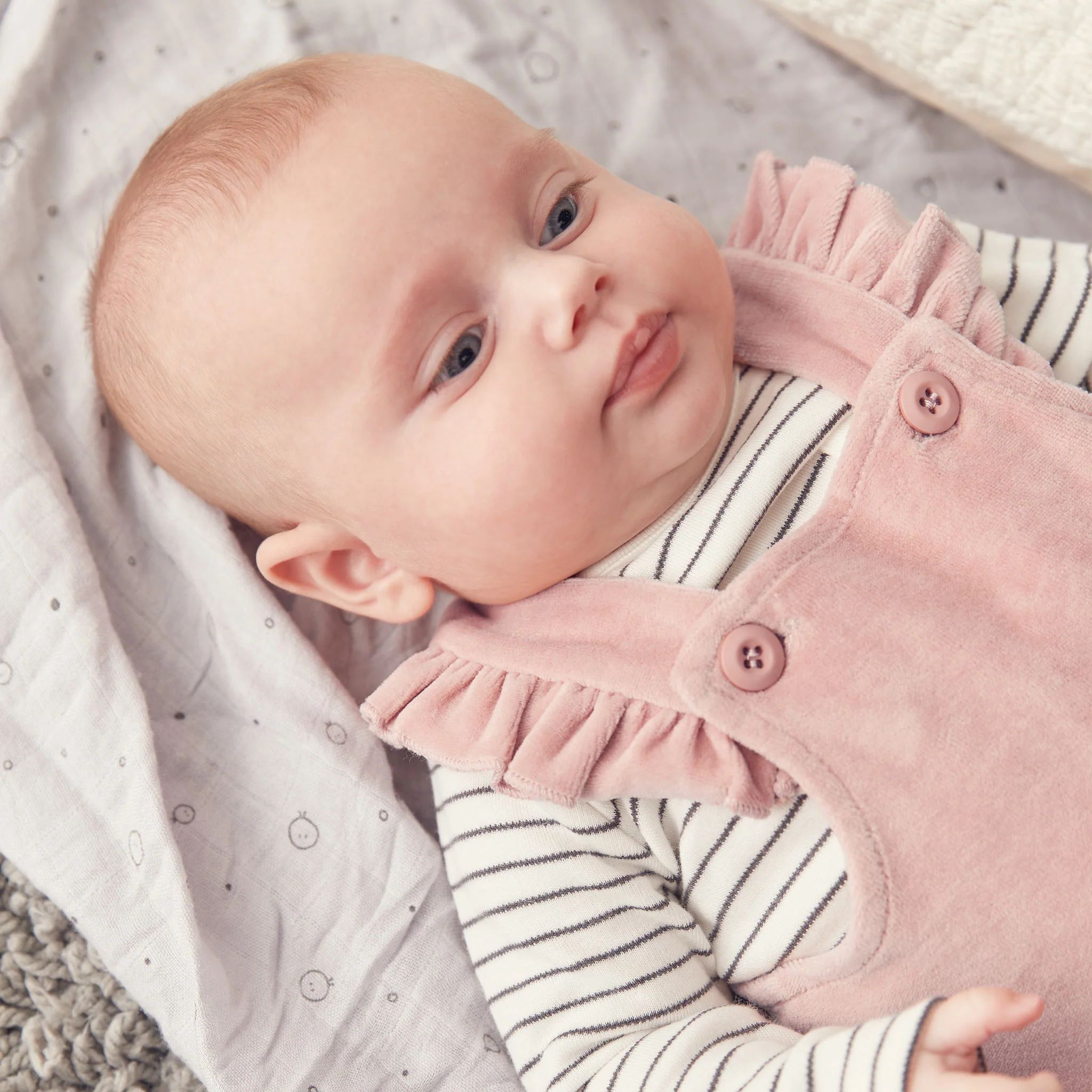Velour Frill Blush Dungarees & Bodysuit Outfit - Image 2