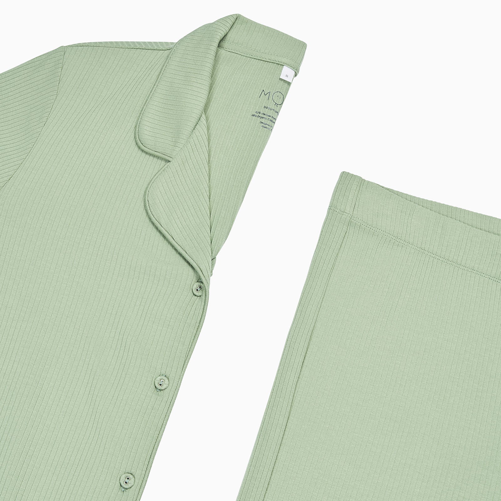 Women's Ribbed Collared Pyjamas - Sage - Image 4