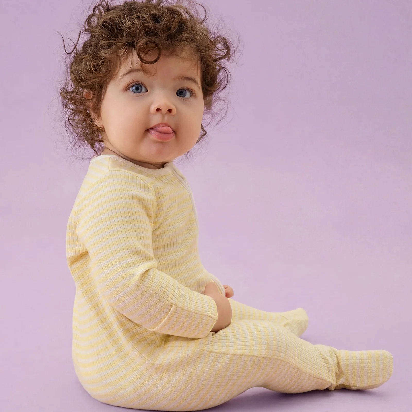 Yellow Stripe Ribbed Clever Zip Sleepsuit
