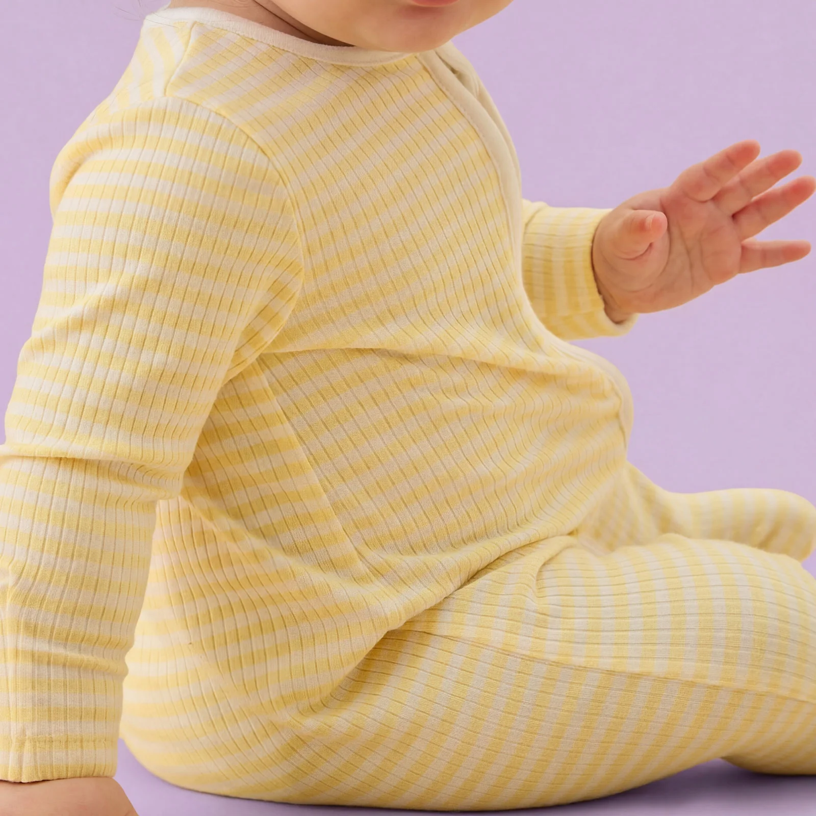 Yellow Stripe Ribbed Clever Zip Sleepsuit - Image 3