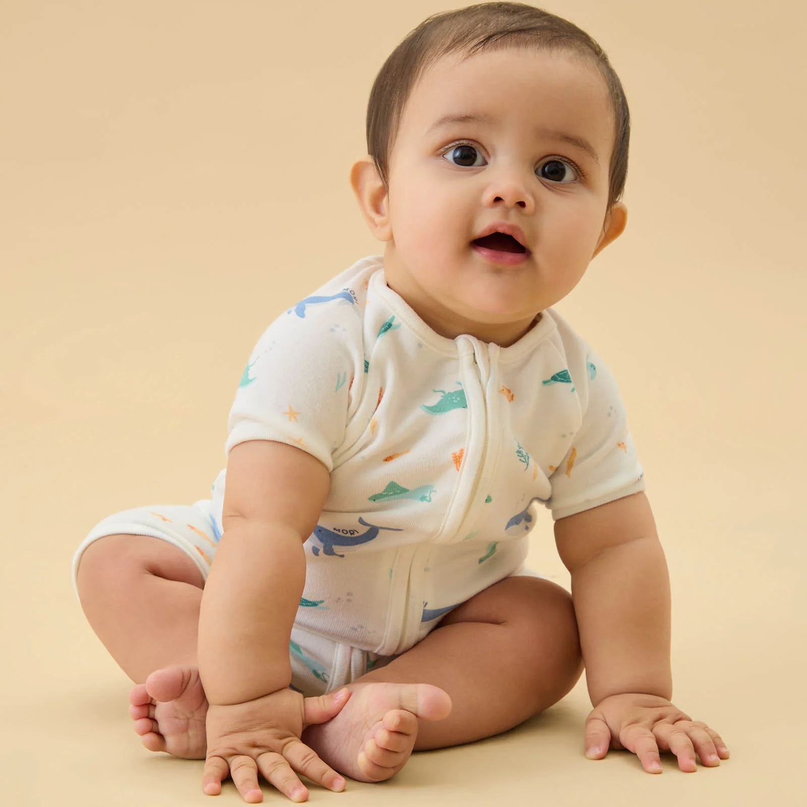 Yellow Stripe Ribbed & Ocean Dreams Summer Sleepsuit 2 Pack - Image 3