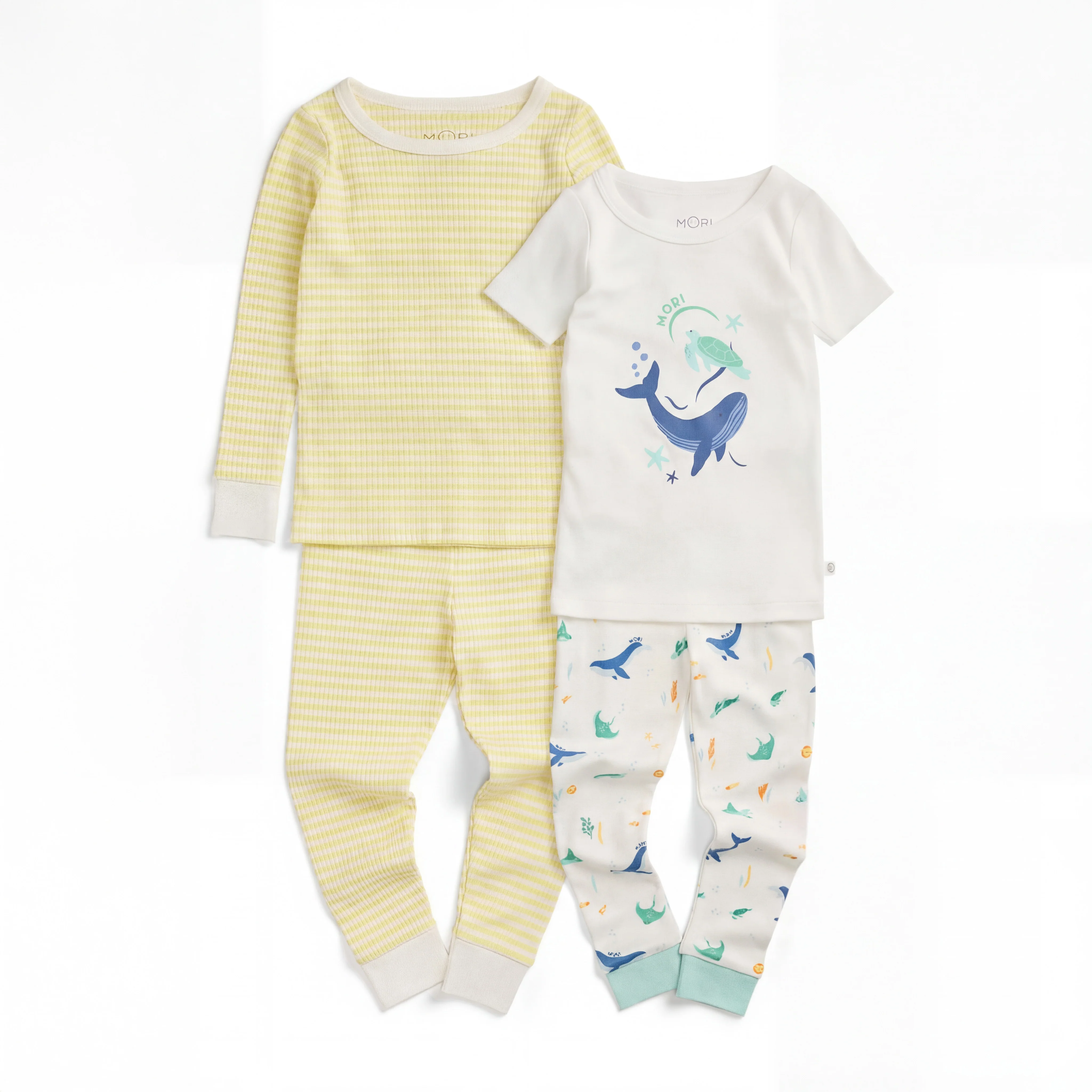 Yellow Stripe Ribbed & Ocean Dreams Short Sleeve Pyjamas 2 Pack