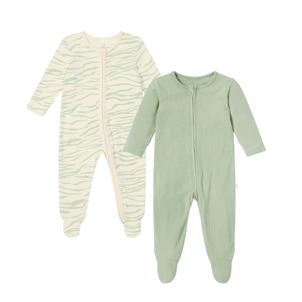 Zebra Stripe & Sage Ribbed Clever Zip Sleepsuit 2 Pack