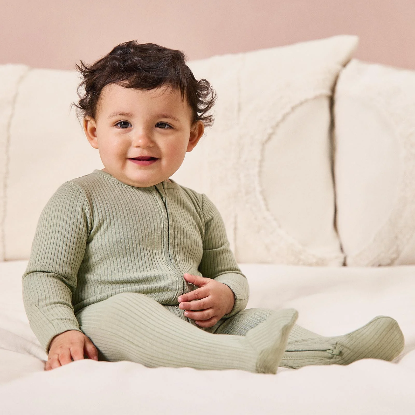 Zebra Stripe & Sage Ribbed Clever Zip Sleepsuit 2 Pack - Image 3