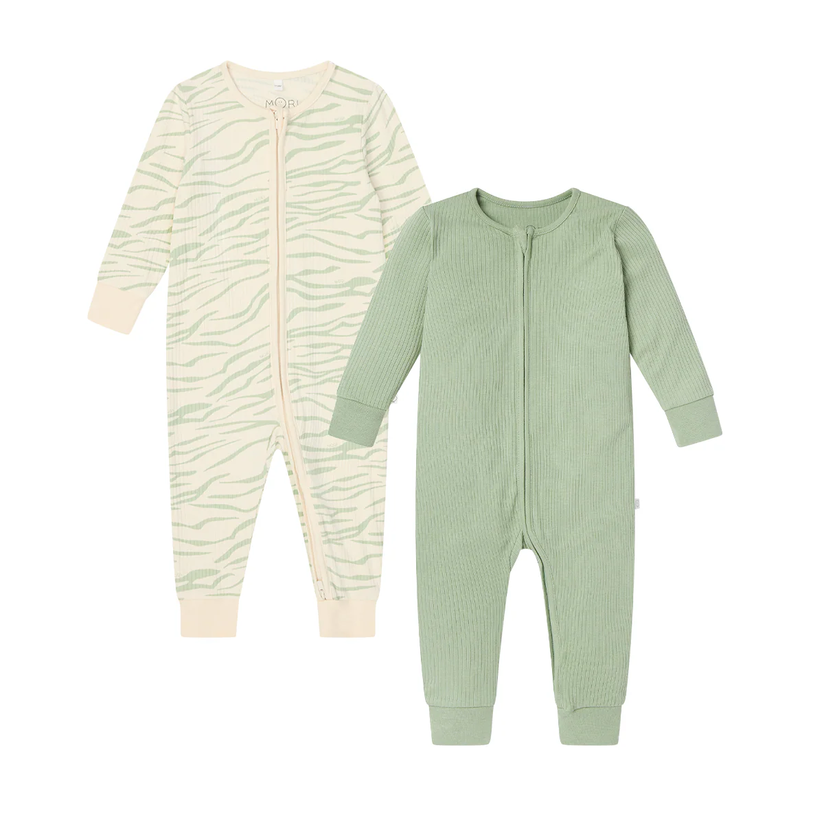 Zebra Stripe & Sage Ribbed Clever Zip Sleepsuit 2 Pack - Image 4